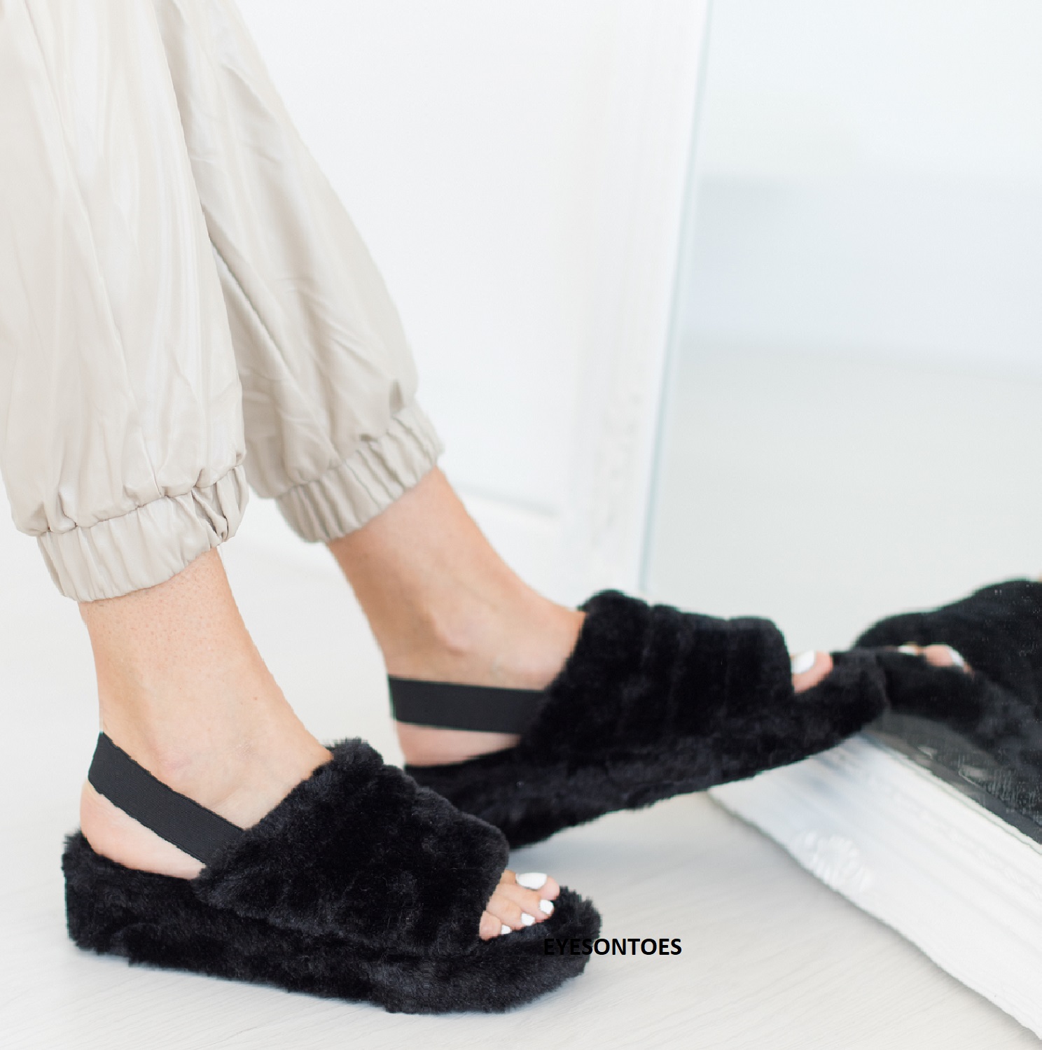 fluffy flat mules